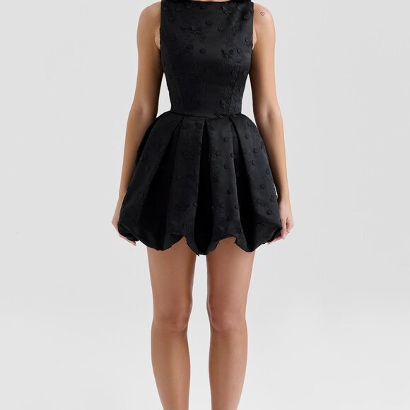 Melika black backless embroidered mini puffball dress S - Picture 4 of 8
